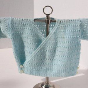 Light Blue Hand Knitted Baby Sweater with Animal Buttons